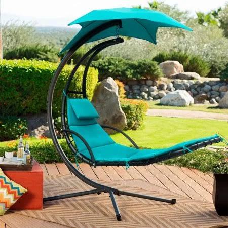 Walnew Outdoor Hanging and Swinging Lounge Chair Patio Hammock Lounge Chaise Chair with Free Standing Floating Bed Furniture (Li