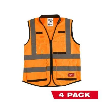 Milwaukee Performance 2X- Large/3X-Large Orange Class 2-High Visibility Safety Vest with 15 Pockets (4-Pack), Adult Unisex