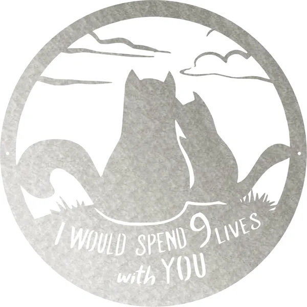 Cat 9 Lives - Metal Wall Art - 15x22 x 15x22, Hammer Silver