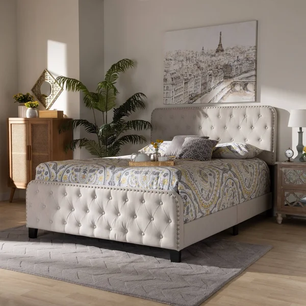 Annalisa Modern Transitional Fabric Upholstered Panel Bed Grey