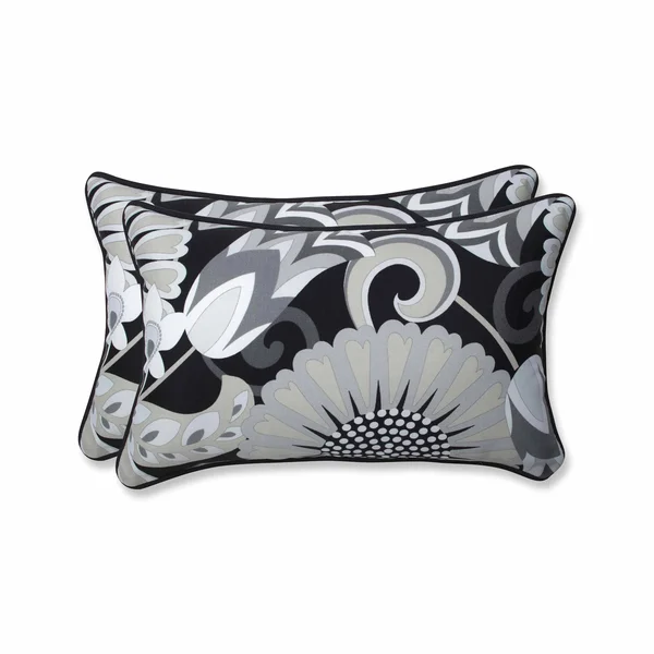 Pillow Perfect Outdoor/ Indoor Sophia Graphite Rectangular Throw Pillow (Set of 2)