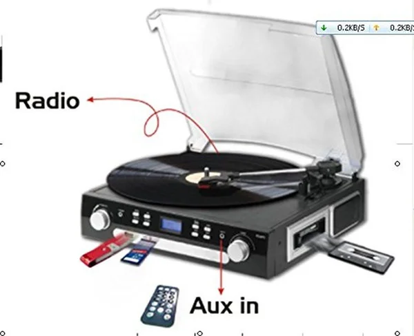 Digitnow Bluetooth Viny Record Player Turntable - Cassette, Radio and AUX in with USB Port and SD Encoding Remote Control, Built in