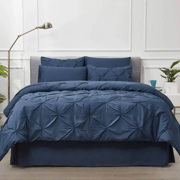 Bedsure Blue Comforter Set Queen - 8 Pieces Pintuck Bed in A Bag Queen, Navy Queen Bed Set with Comforters, Sheets, Pillowcases