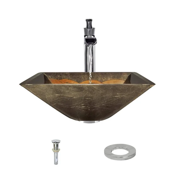 Mr Direct 638 Vessel Sink Ensemble with A Chrome Finish 731 Faucet - Pop-Up Drain, and Sink Ring.