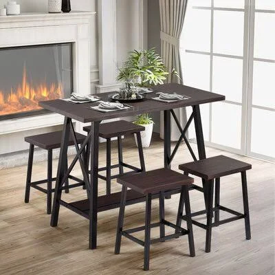 5-Piece Bar Table Set, with 4 Bar Stools 17 Stories
