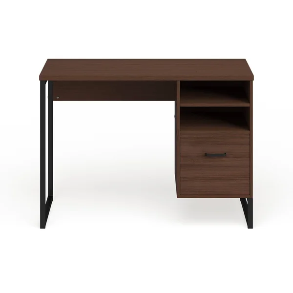 Lancaster Home Rustic Coffee Wood Grain Finish Computer Desk with Metal Frame - Size: Medium, Black