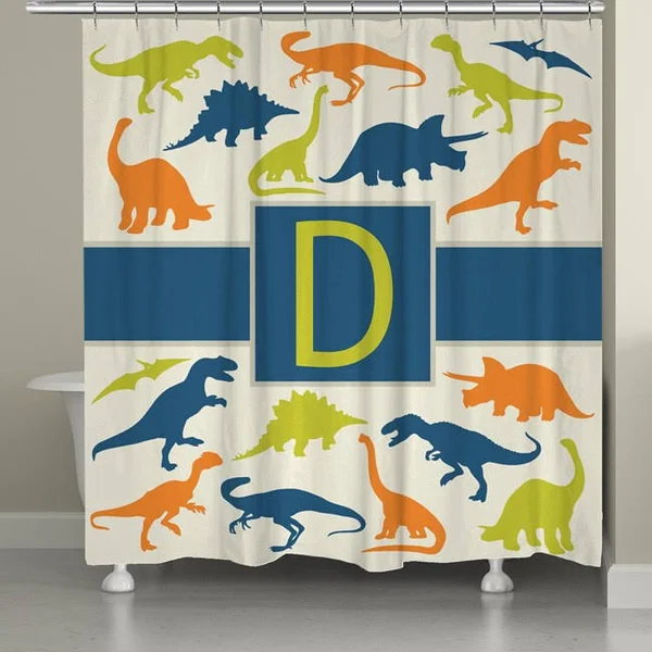 Laural Home Dinosaurs Monogram Shower Curtain 74SC