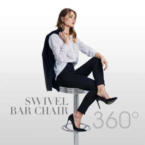 Alpha Home Swivel Bar Stool Counter Height Round PU Leather Adjustable Pub Stool with Chrome Footrest