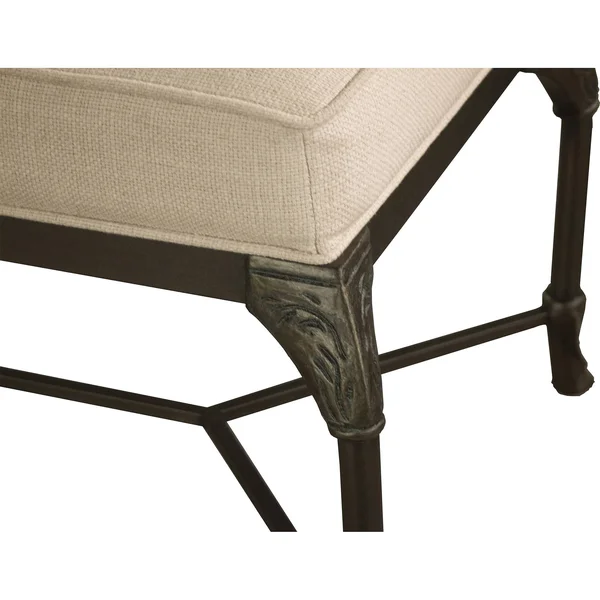 Wren Modern Classic Beige Upholstered Leaf Embossed Brown Iron Bench -, Iron/Bronze, Kathy Kuo Home