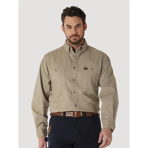 Wrangler Men's Riggs Workwear Twill Work Shirt (4XL Tall Khaki)
