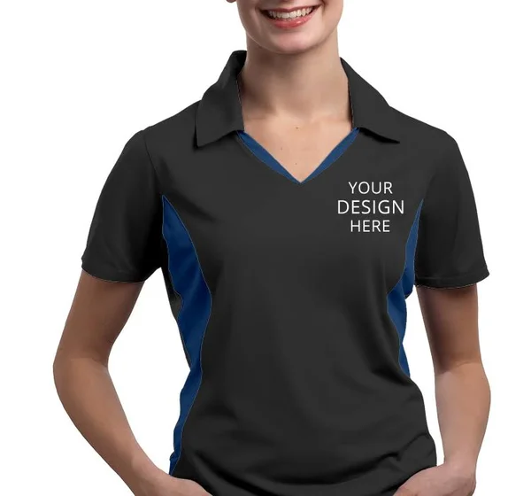 Custom Embroidered Sport - Tek Women's Polo Shirts - Ladies Side Blocked Micropique Sport-wick? Coaches Polo - Size: S, Black/T