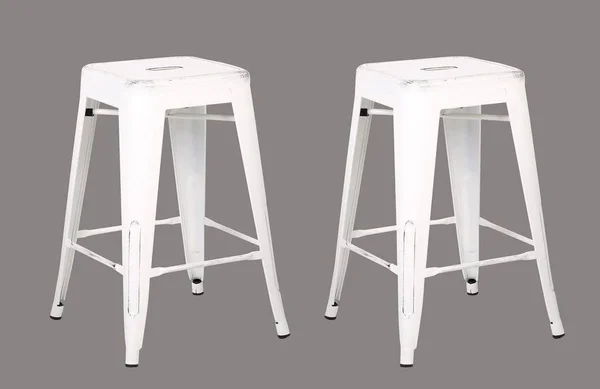 Backless Distressed Metal Barstool - White 24 -Inch, Set of 2