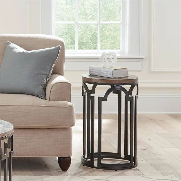 Riverside Furniture Estelle Washed Gray Round Chairside Table