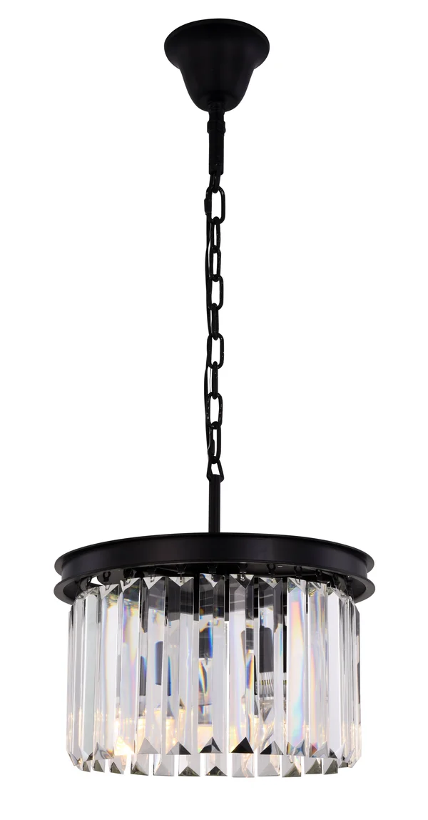 Elegant Lighting 1238D16MB/RC Sydney 3 Light Matte Black Pendant Clear Royal Cut Crystal