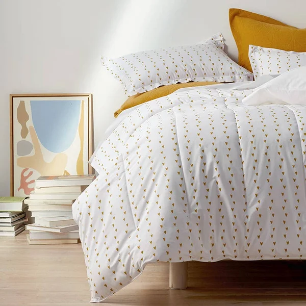 Company Organic Cotton Mini Prints Percale Duvet Cover - Hearts - Multi, Size Queen, The Company Store