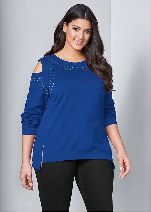 Women's Cold-Shoulder Sweatshirt Loungewear - Blue, Size 2x by Venus