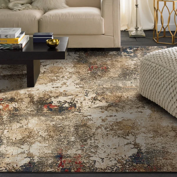 Porch & den Hodes Distressed Sand Tones Geometric Area Rug - 5&5x22 x 7&7x22