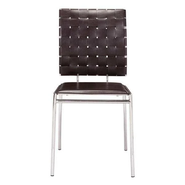Dining Chair Espresso (Set of 4) - Leatherette Chromed Steel