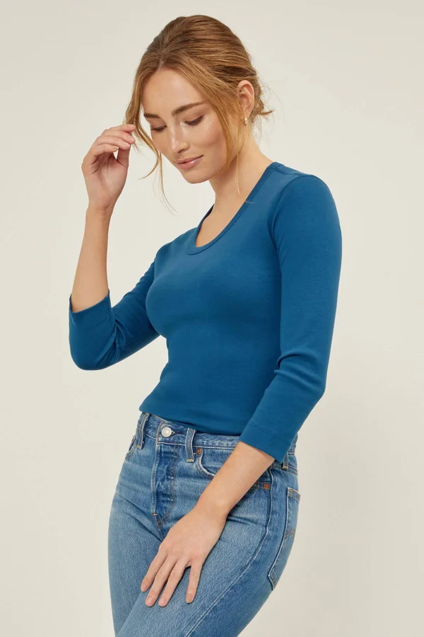 Essential Heritage Knit 3/4 Scoop Neck Tee Poseidon - L