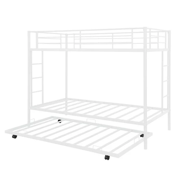 Qualfurn Chara White Twin Over Twin Metal Bunk Bed with Trundle