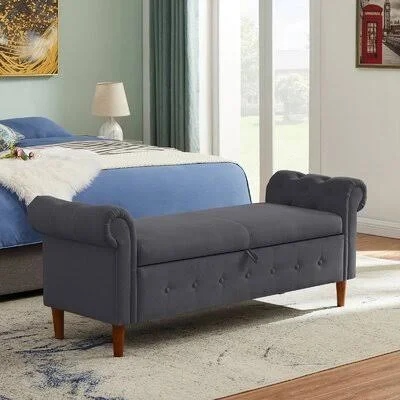 63x22Wide Flip Top Storage Bench with Round Arm Canora Grey Color: Dark Gray