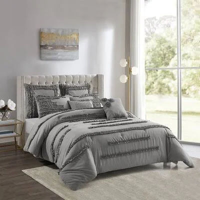 Gray Hypoallergenic Microfiber 7 Piece Comforter Set Red Barrel Studio Size: King Comforter + 6 Additional Pieces