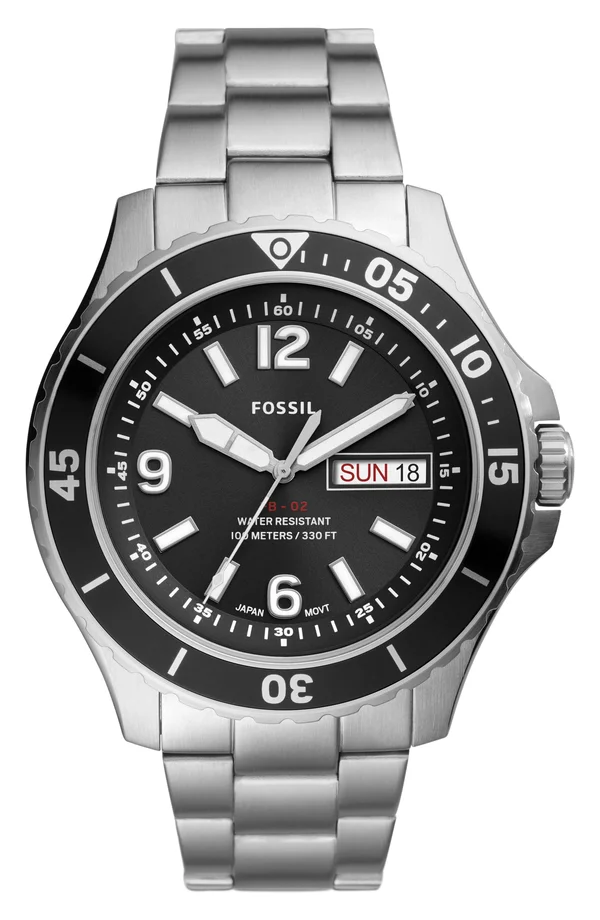 Fossil Men S FS5687 FB-02 48mm Black Dial Stainless Steel Watch