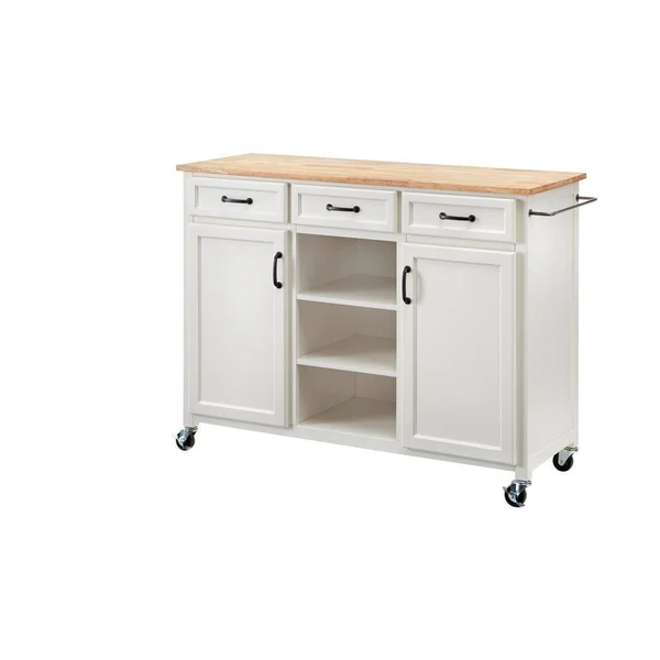 Home Decorators Collection Ivory Wood Kitchen Island with Natural Butcher Block