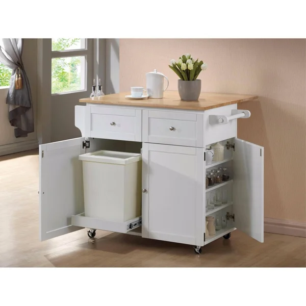 Benzara - Modish Dual Tone Wooden Kitchen Cart, Brown and White