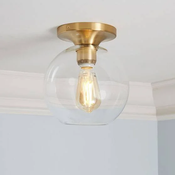 Sculptural Glass Flushmount Canopy Damp UL - Flushmount, Brushed Brass