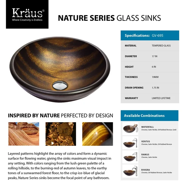 Kraus GV-695-19mm Bastet Glass Vessel Sink