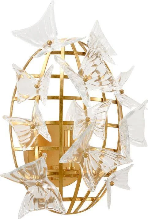 Wildwood Home Wall Sconce 3-Light Antique Gold Leaf Clear Iron Glass Hardwire 67305