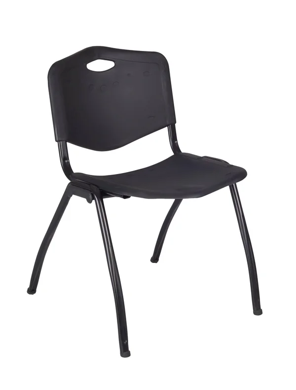 Cain 42x22 Round Breakroom Table- Beige & 4 &M& Stack Chairs- Black