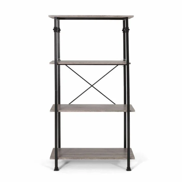 Noble House Pitzen 4 Shelf Bookcase, Gray and Dark Bronze