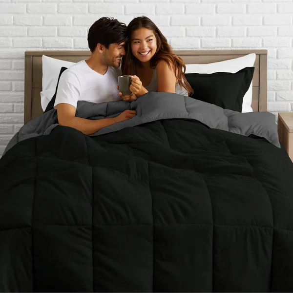Bare Home Goose Down Alternative Reversible Comforter (Oversized King, Black/Grey)