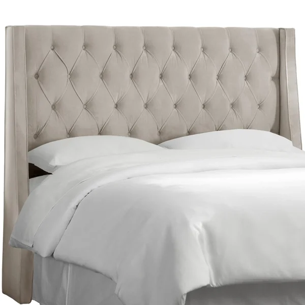 California King Gilford Tufted Wingback Headboard Velvet Light Gray - Threshold