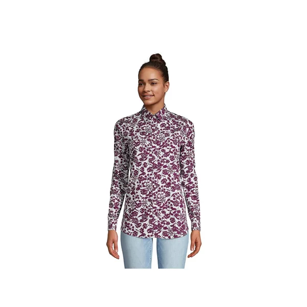 Petite Lands& End No Iron Supima Cotton Long Sleeve Shirt - Women's, Size: 12 Petite, Purple