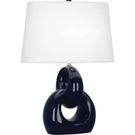 Midnight Blue with Polished Nickel Tone Finish Table Lamps 11 inch Wide Oyster Linen Shade Ceramic Material E26 A Bulb 1 Light F