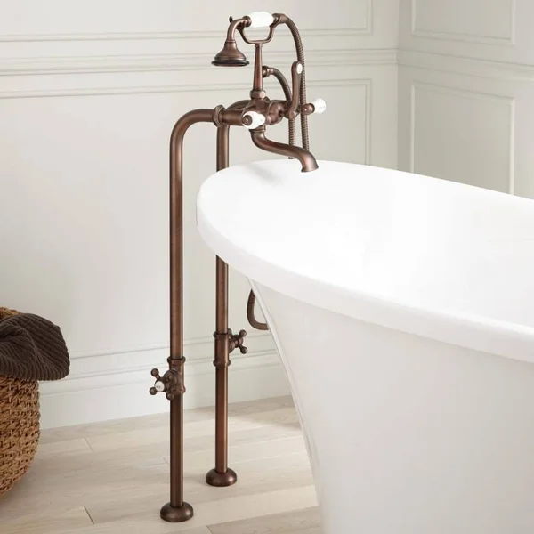 Signature Hardware 904999-34 34-1/2 inch Floor Mounted Tub Filler Faucet - Bronze - Size: 60