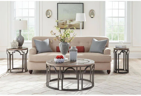 Riverside Furniture Estelle Washed Gray Round Chairside Table
