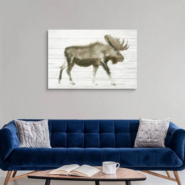 Dark Moose on Wood Crop - Canvas Wall Art, 48x32, Great Big Canvas