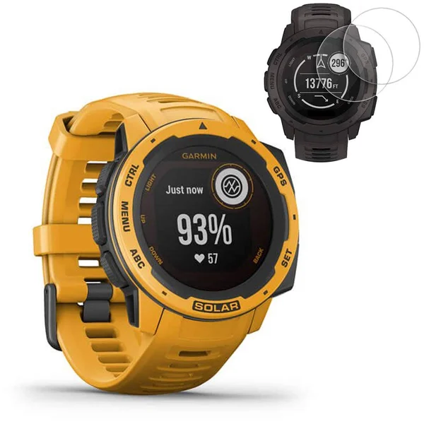 Garmin Instinct Solar GPS Smartwatch - Sunburst (010-02293-19) w/ 2x Screen Protectors