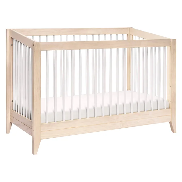 Babyletto Sprout 4-in-1 Convertible Crib with Toddler Bed Conversion Kit - Washed Natural, White