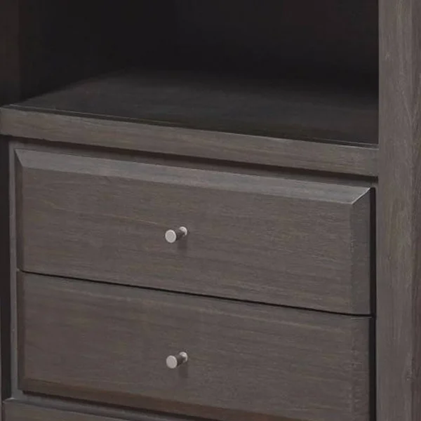 Benzara BM187657 Wooden Nightstand with Two Drawers and One Shelf Gray