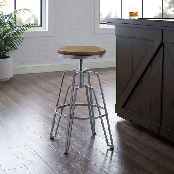 Linon Silver Wood and Metal Adjustable Stool