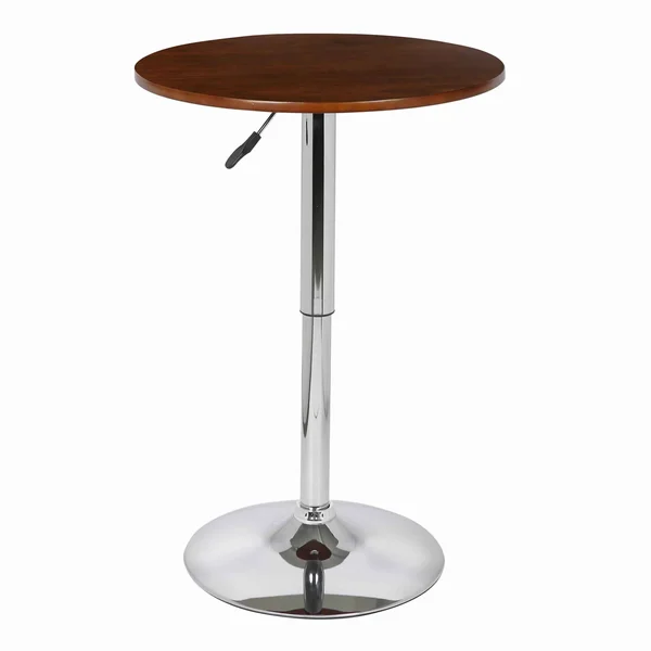 Benjara Adjustable Wooden Round Top Pub Table with Hydraulic - Brown and Silver