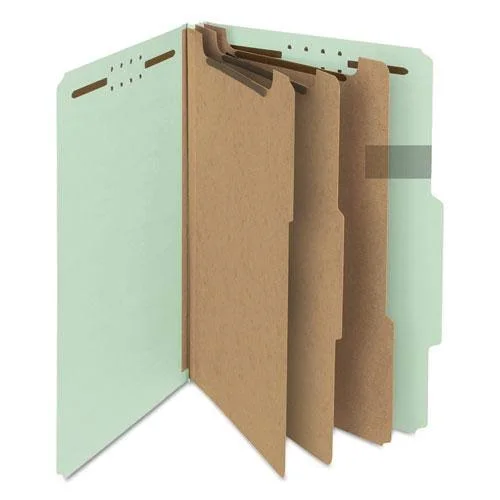 Smead 100% Recycled Pressboard Classification Folders - 3 Dividers, Legal size, Gray-Green, 10/Box