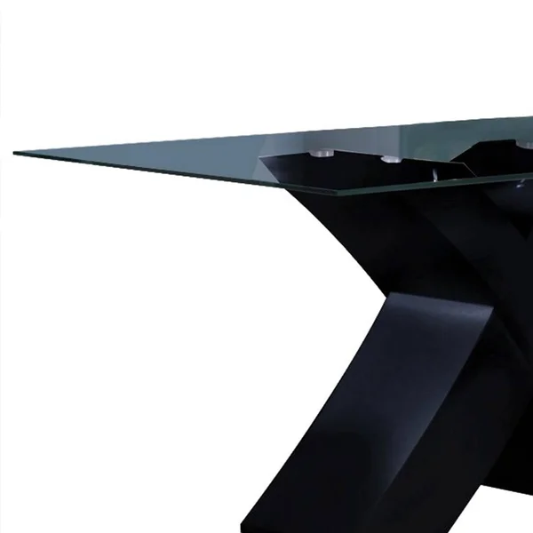 Rectangular Dining Table Black & Clear Glass