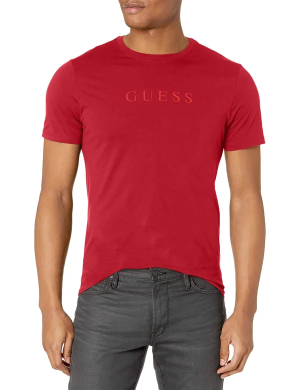 Guess Men's T-Shirt Large Embroidered Logo Crewneck Tee L