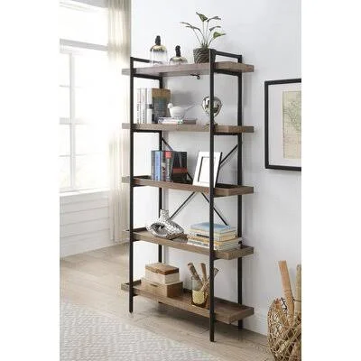 Arand Bookshelf - Gray Oak & Black Finish 17 Stories Color: Rustic Oak
